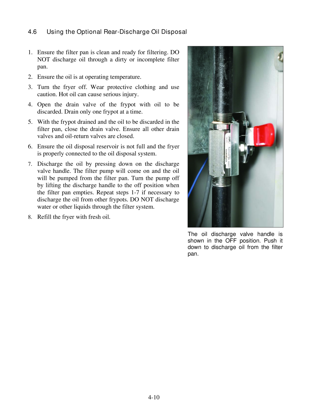 Frymaster 8195991 operation manual Using the Optional Rear-Discharge Oil Disposal 