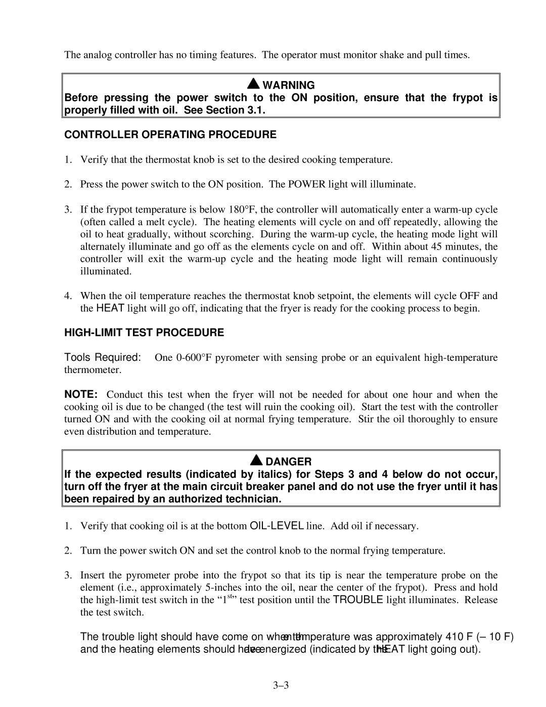 Frymaster 8196203 manual Controller Operating Procedure 