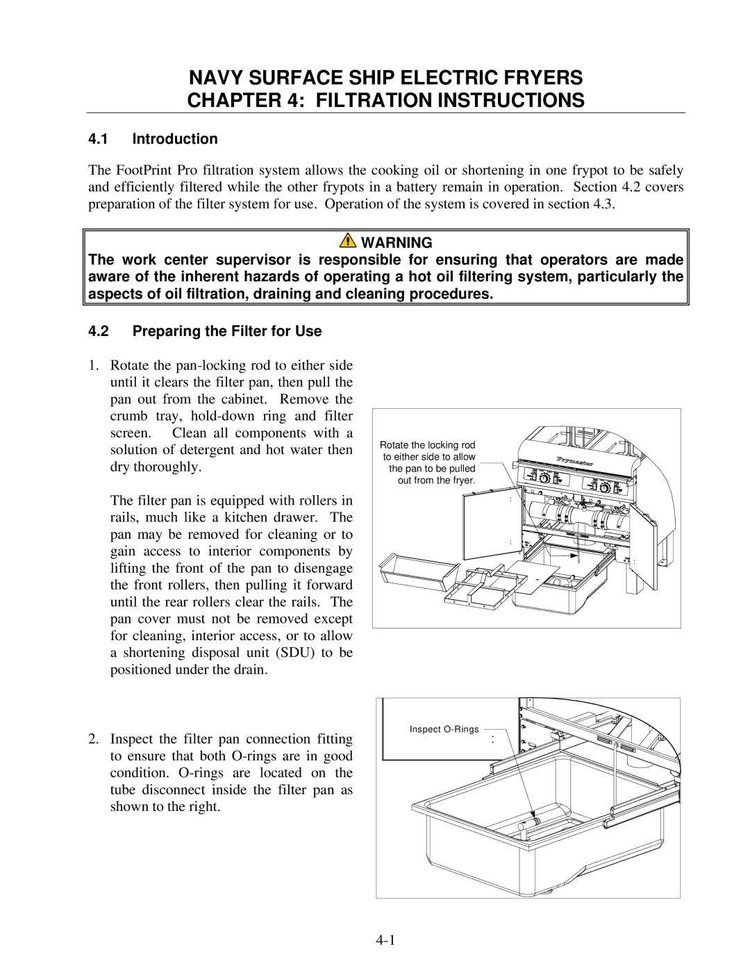 Frymaster 8196203 manual Navy Surface Ship Electric Fryers Filtration Instructions, Introduction 