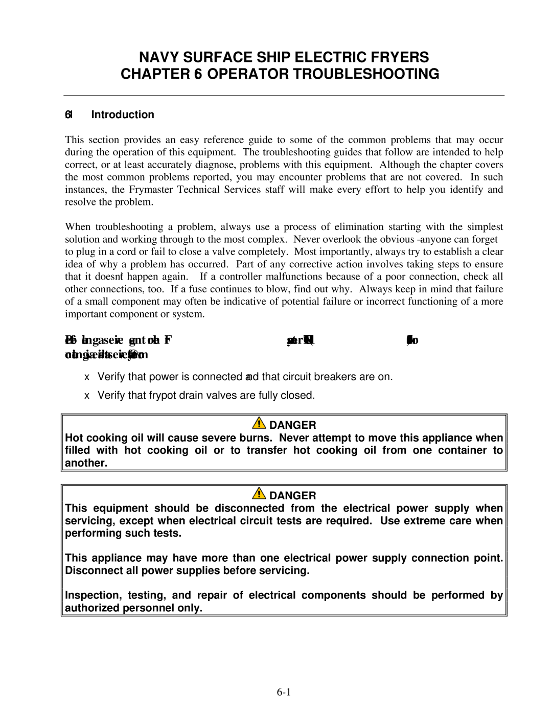 Frymaster 8196203 manual Navy Surface Ship Electric Fryers Operator Troubleshooting, Introduction 