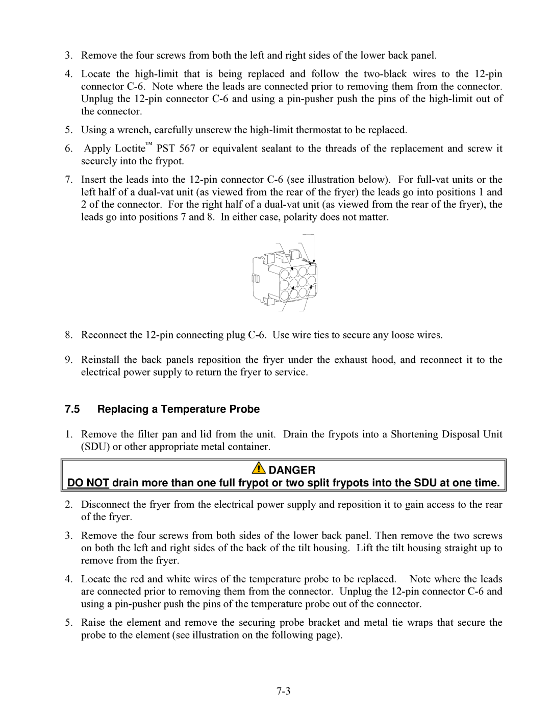 Frymaster 8196203 manual Replacing a Temperature Probe 