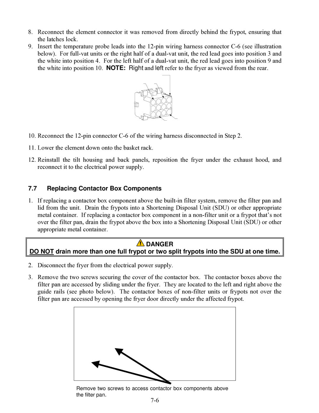 Frymaster 8196203 manual Replacing Contactor Box Components 