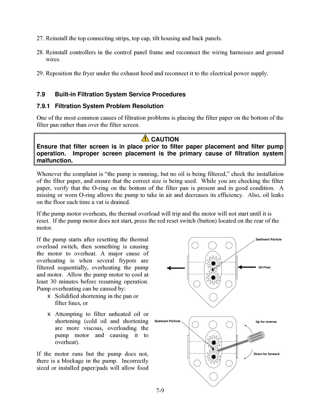 Frymaster 8196203 manual Sediment Particle Oil Flow Up for reverse Down for forward 