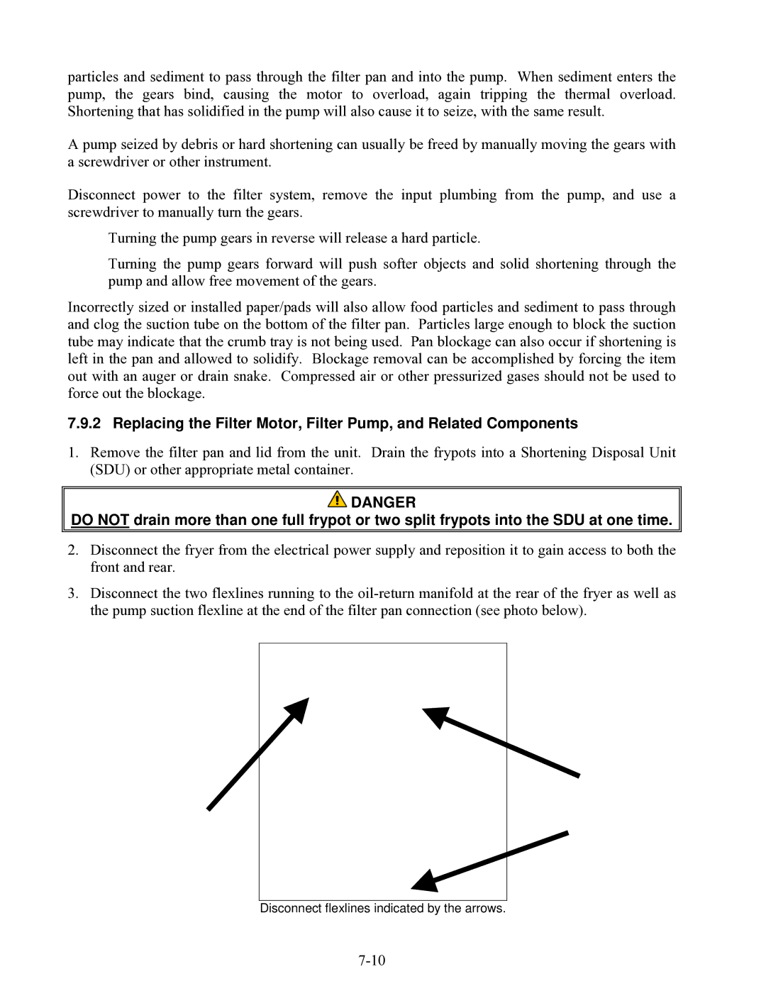 Frymaster 8196203 manual Disconnect flexlines indicated by the arrows 