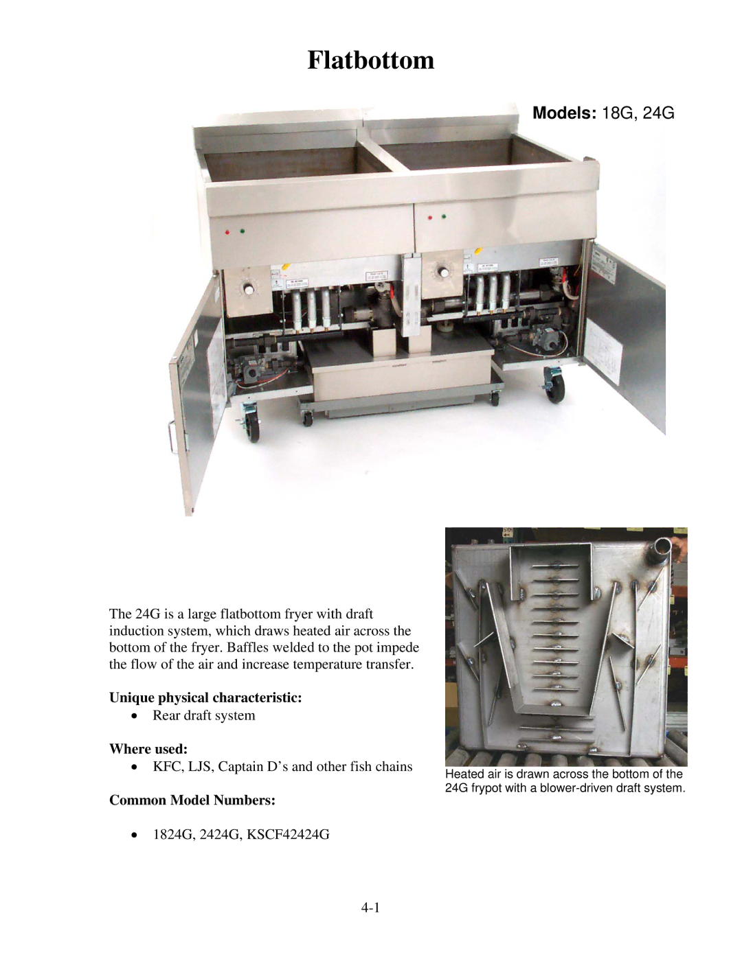 Frymaster 8196321 manual Flatbottom, Models 18G, 24G 