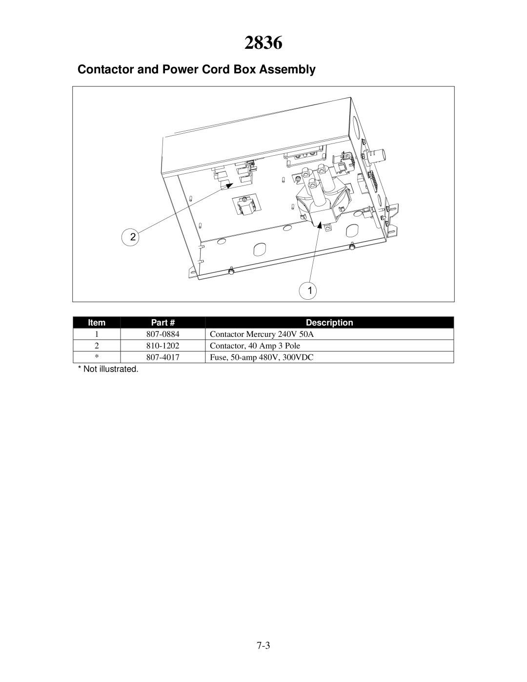 Frymaster 8196321 manual Contactor and Power Cord Box Assembly 