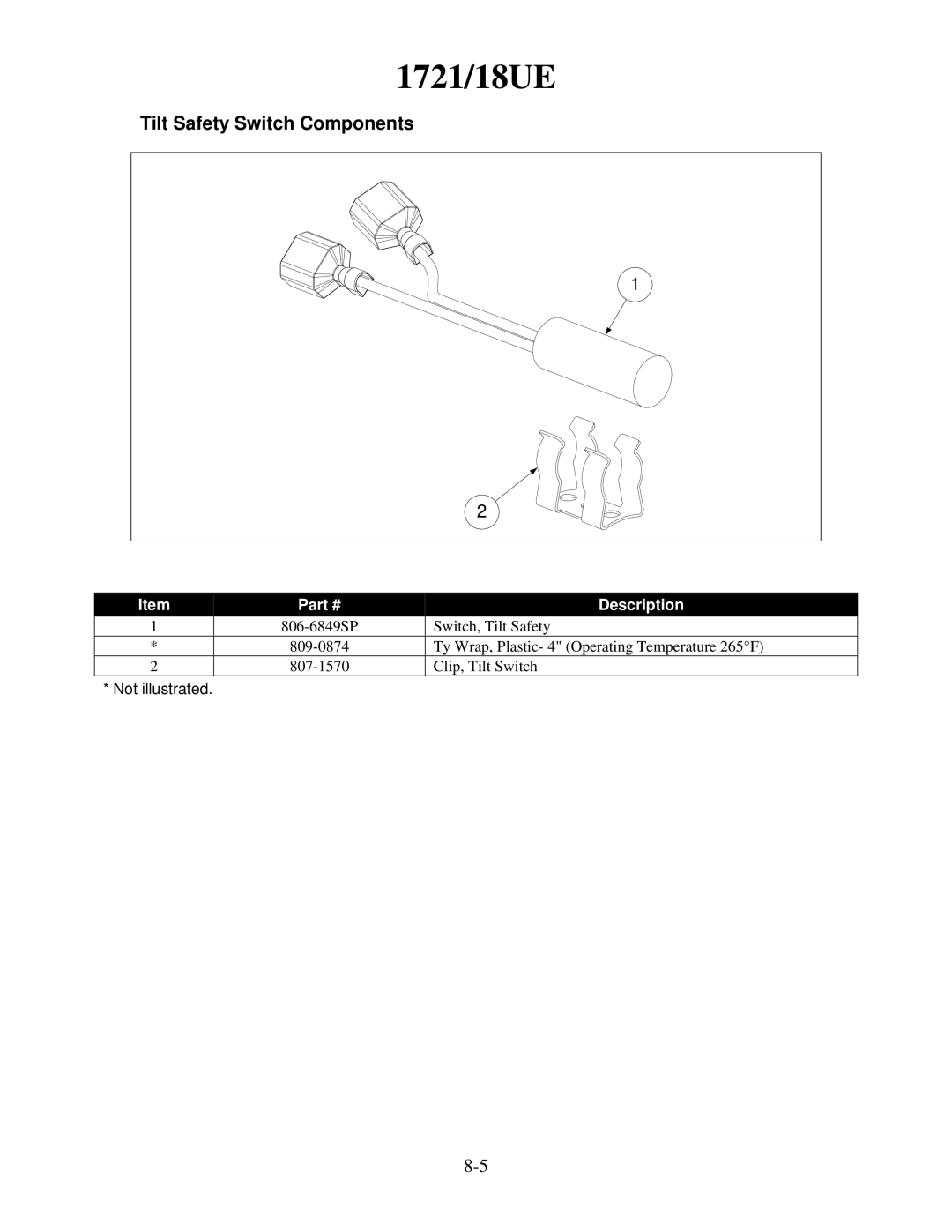 Frymaster 8196321 manual Tilt Safety Switch Components 