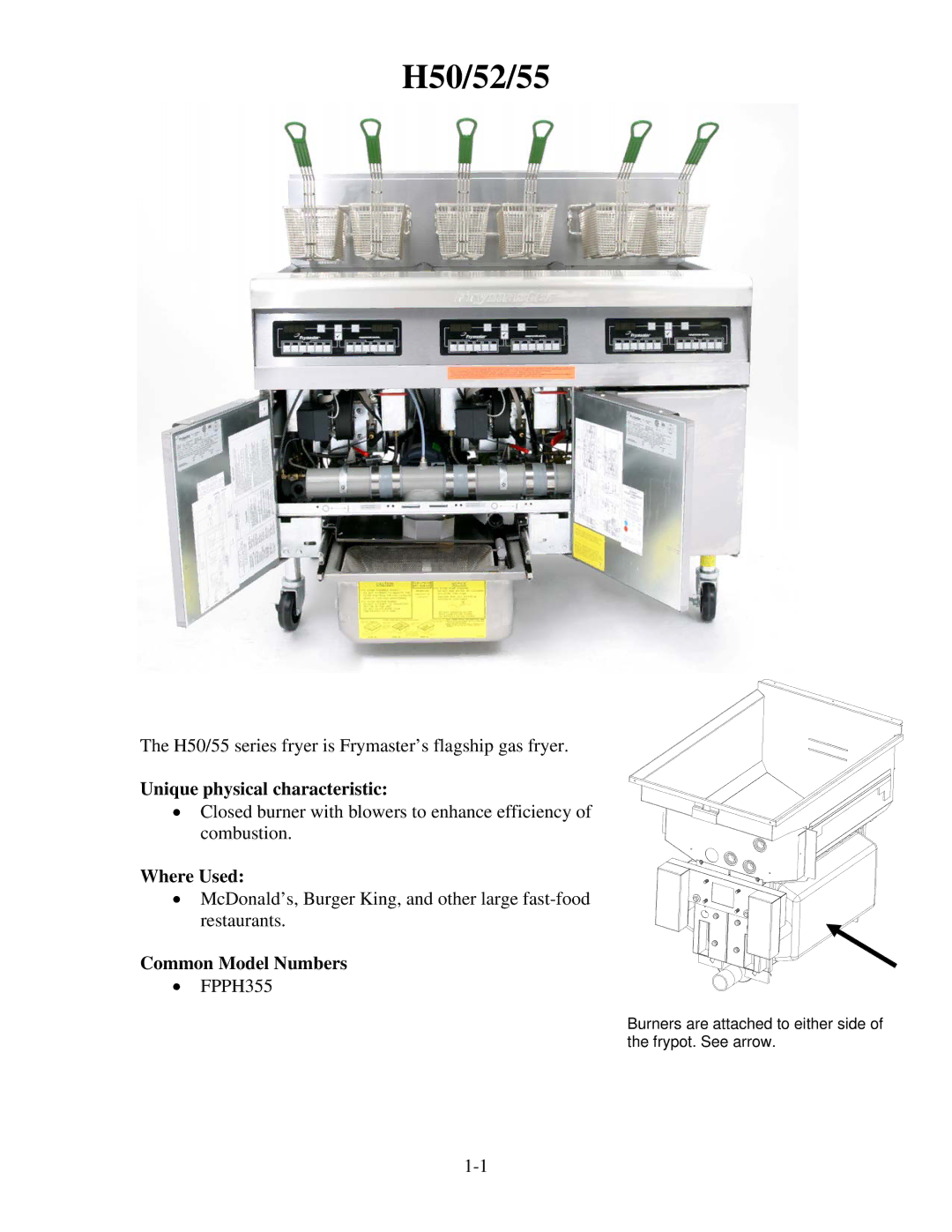 Frymaster 8196321 manual H50/52/55 