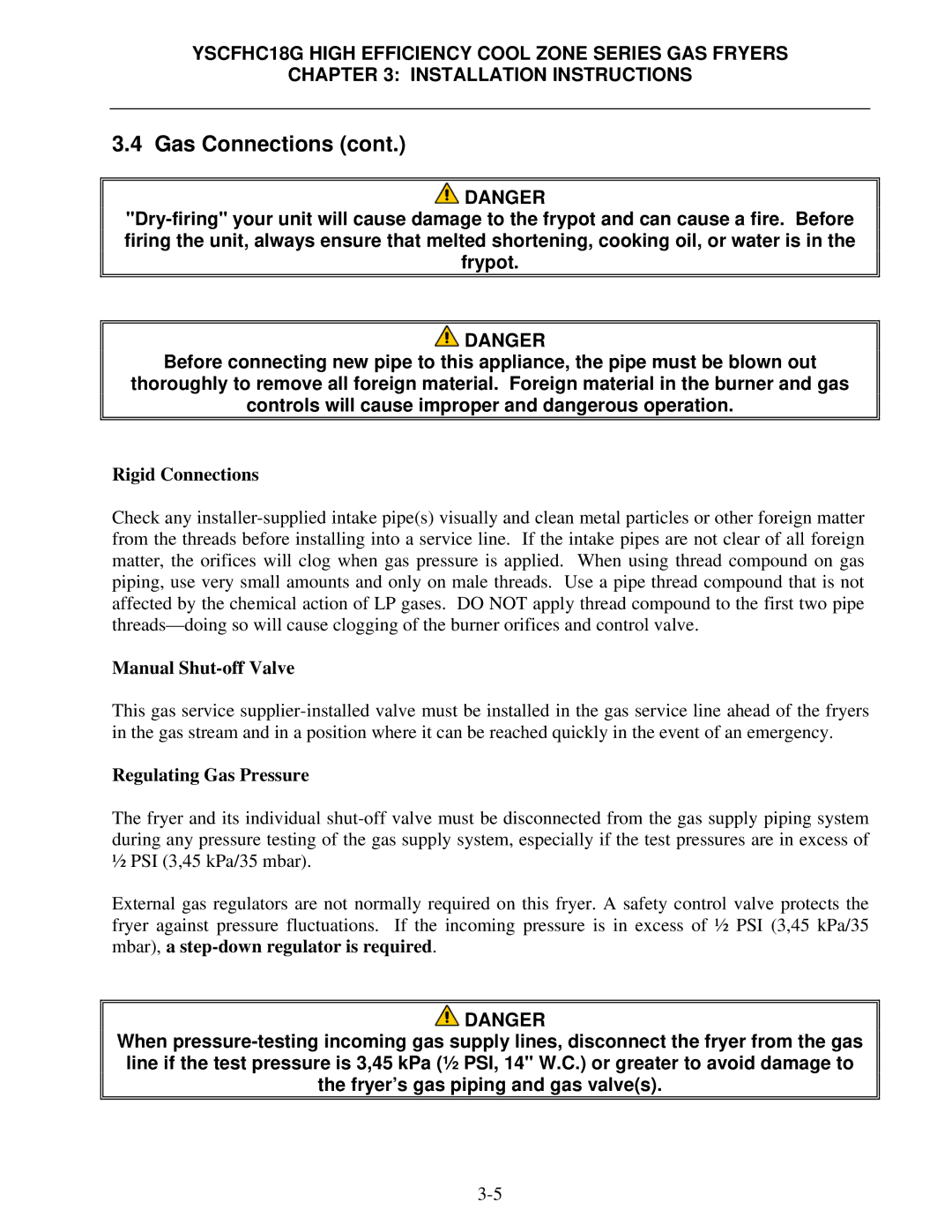 Frymaster *8196329* manual Rigid Connections, Manual Shut-off Valve, Regulating Gas Pressure 