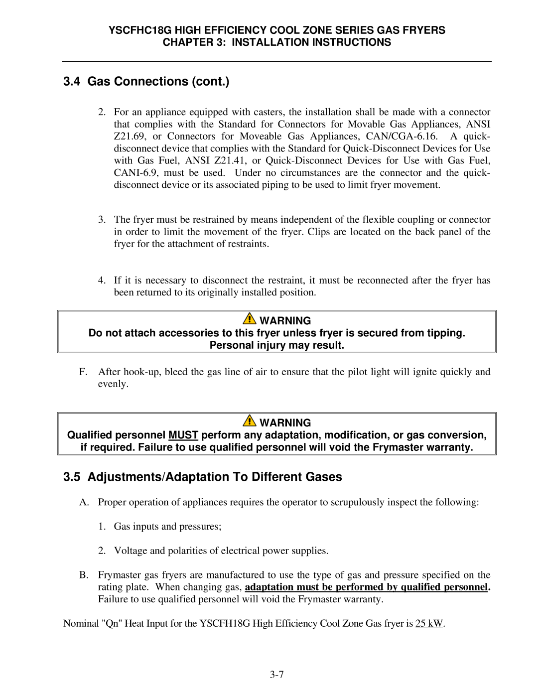 Frymaster *8196329* manual Adjustments/Adaptation To Different Gases 