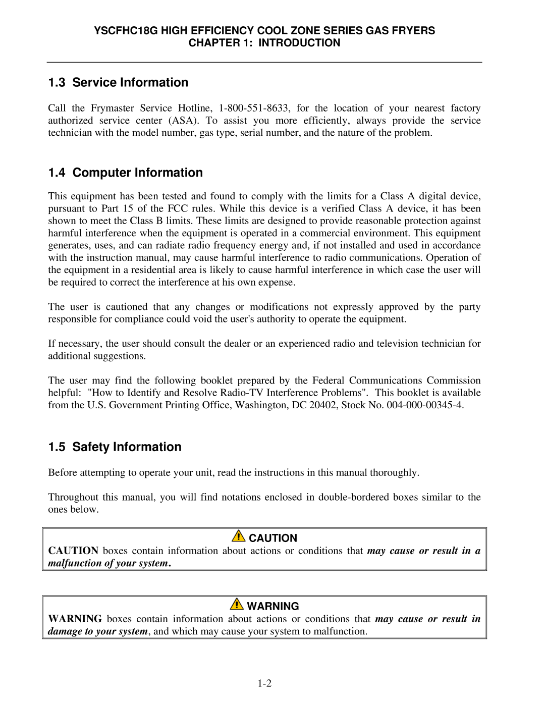 Frymaster *8196329* manual Service Information, Computer Information, Safety Information 