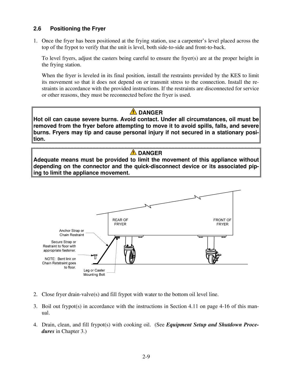 Frymaster 8196339 operation manual Positioning the Fryer 