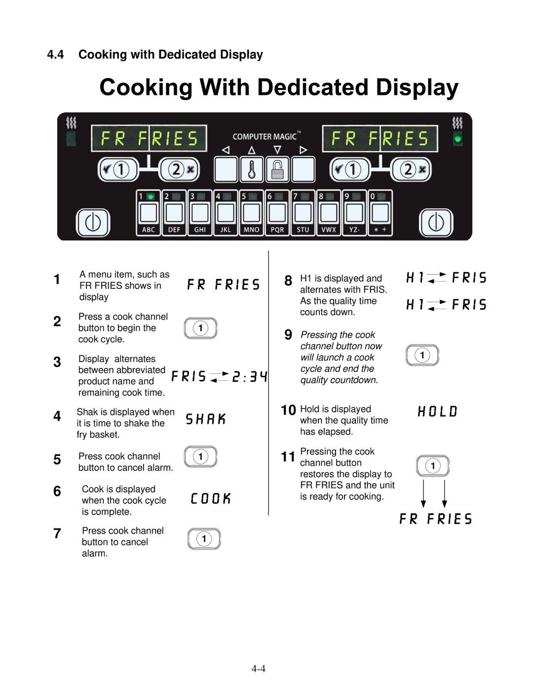 Frymaster 8196339 operation manual FR Fries, Cooking with Dedicated Display 