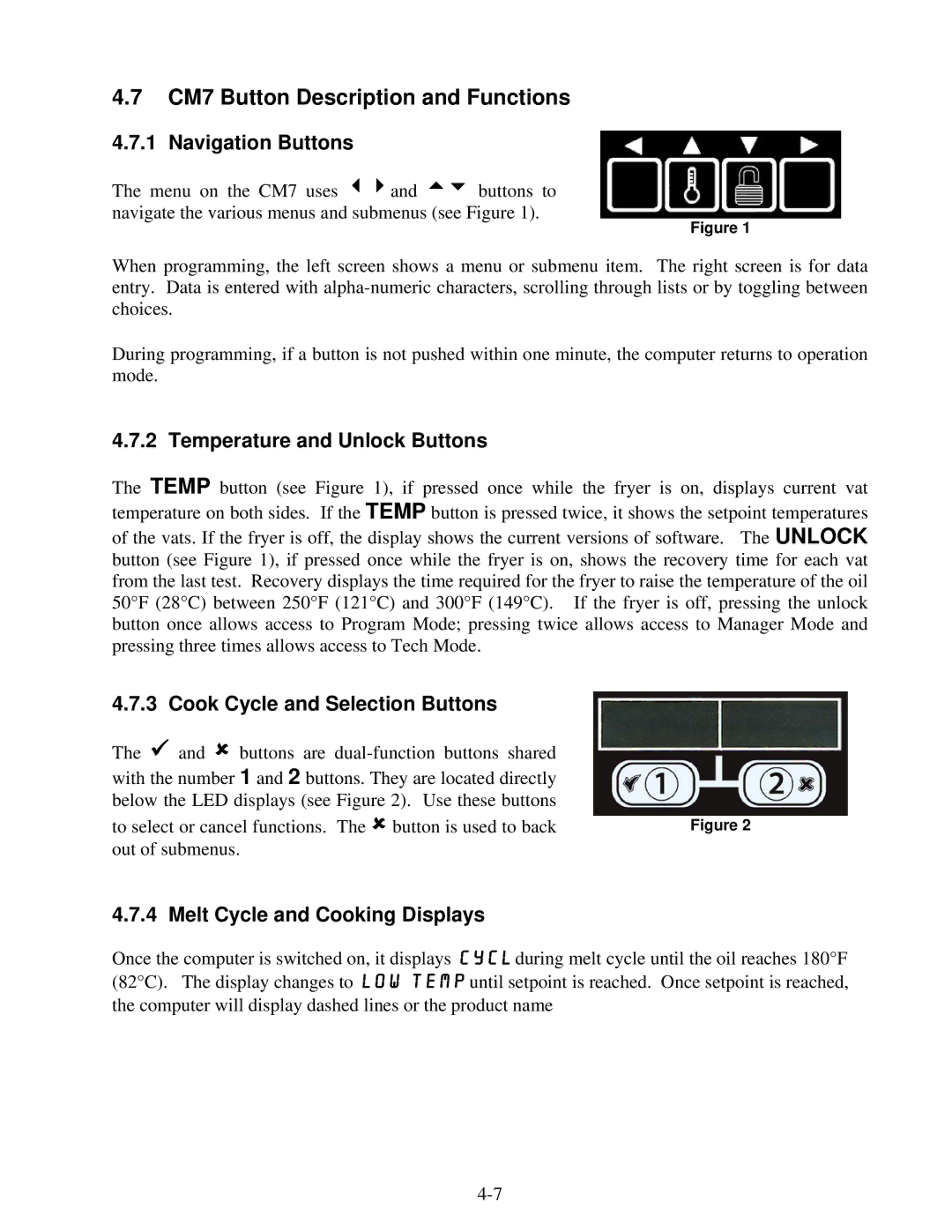 Frymaster 8196339 operation manual CM7 Button Description and Functions, Navigation Buttons 