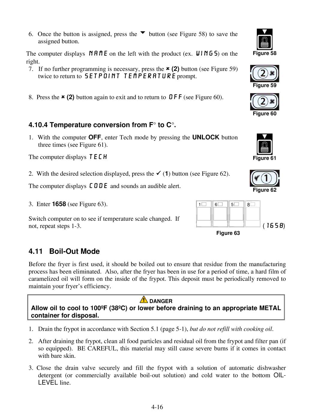 Frymaster 8196339 operation manual Boil-Out Mode, 1658 