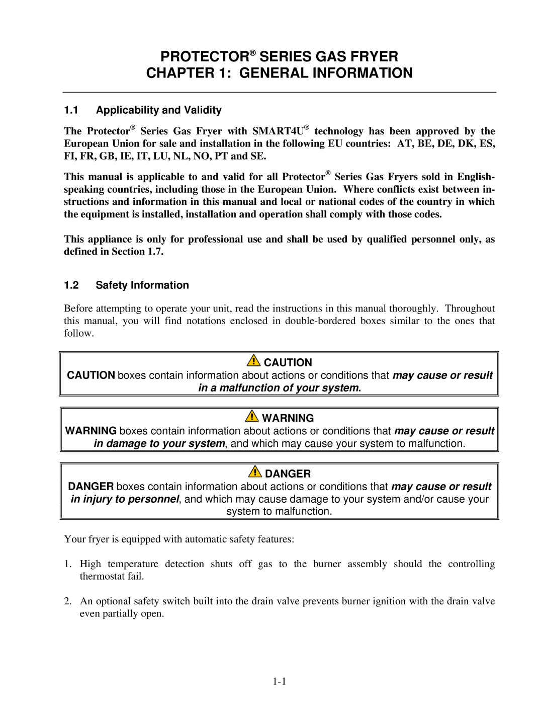 Frymaster 8196339 operation manual Applicability and Validity, Safety Information 