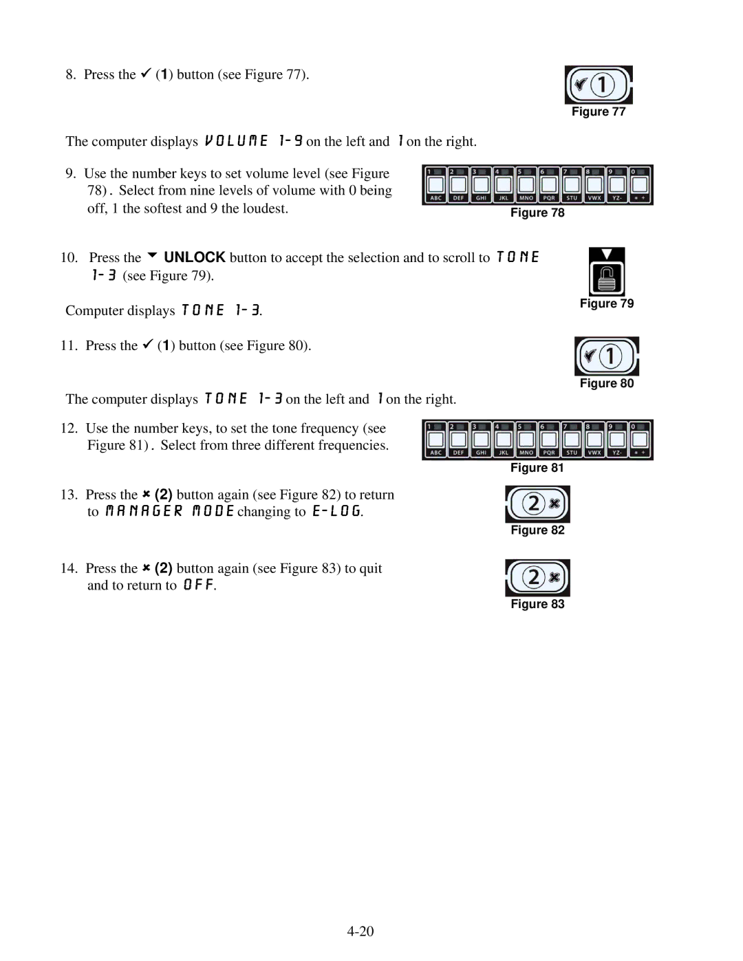 Frymaster 8196339 operation manual Off, 1 the softest and 9 the loudest 