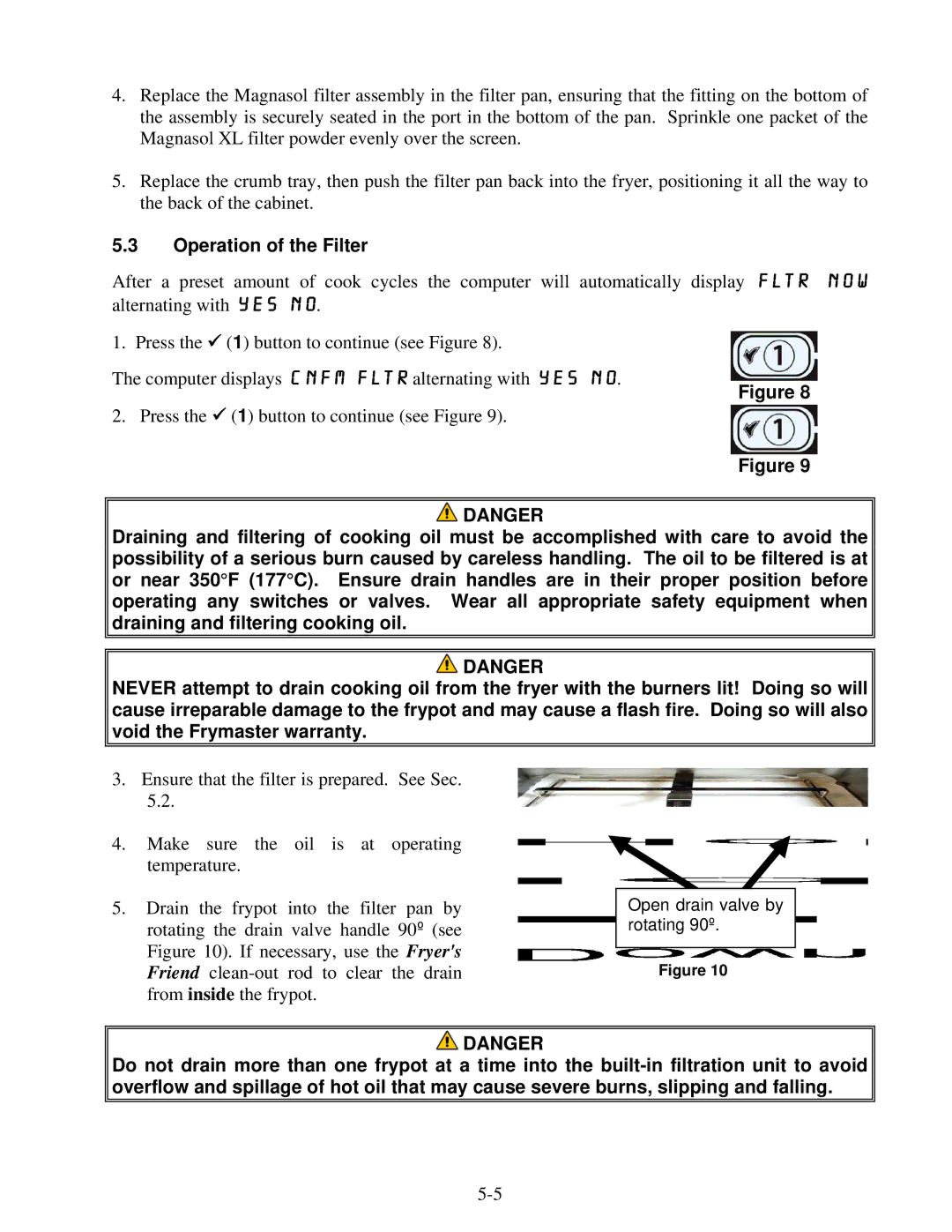 Frymaster 8196339 operation manual Operation of the Filter 