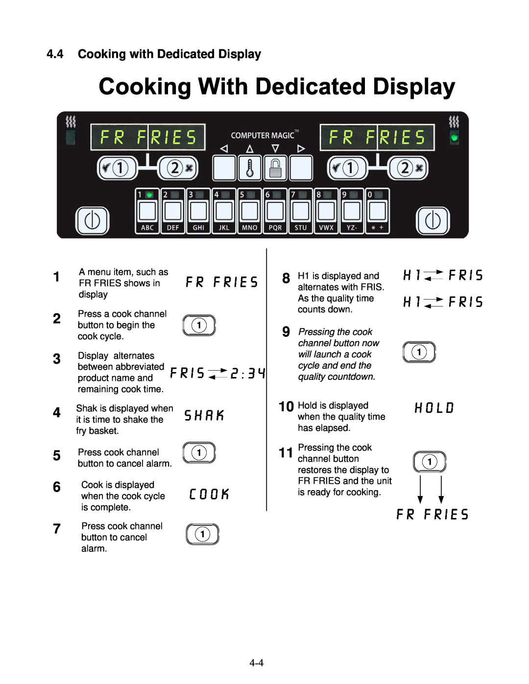 Frymaster 8196339 operation manual Cooking with Dedicated Display, Fr Fries 