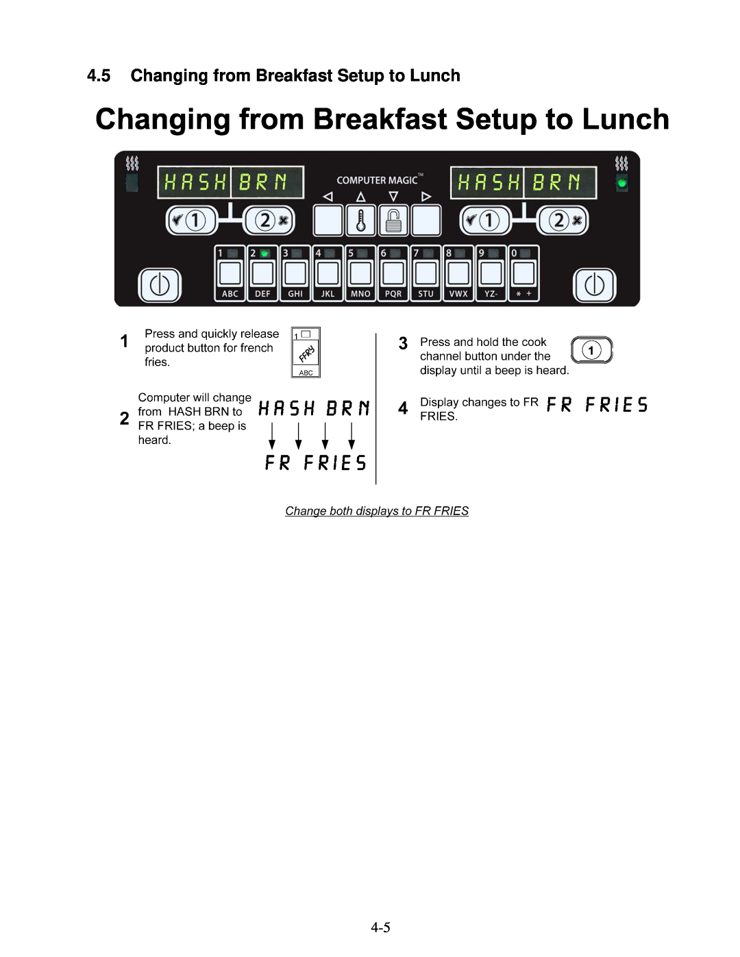 Frymaster 8196339 operation manual Changing from Breakfast Setup to Lunch 