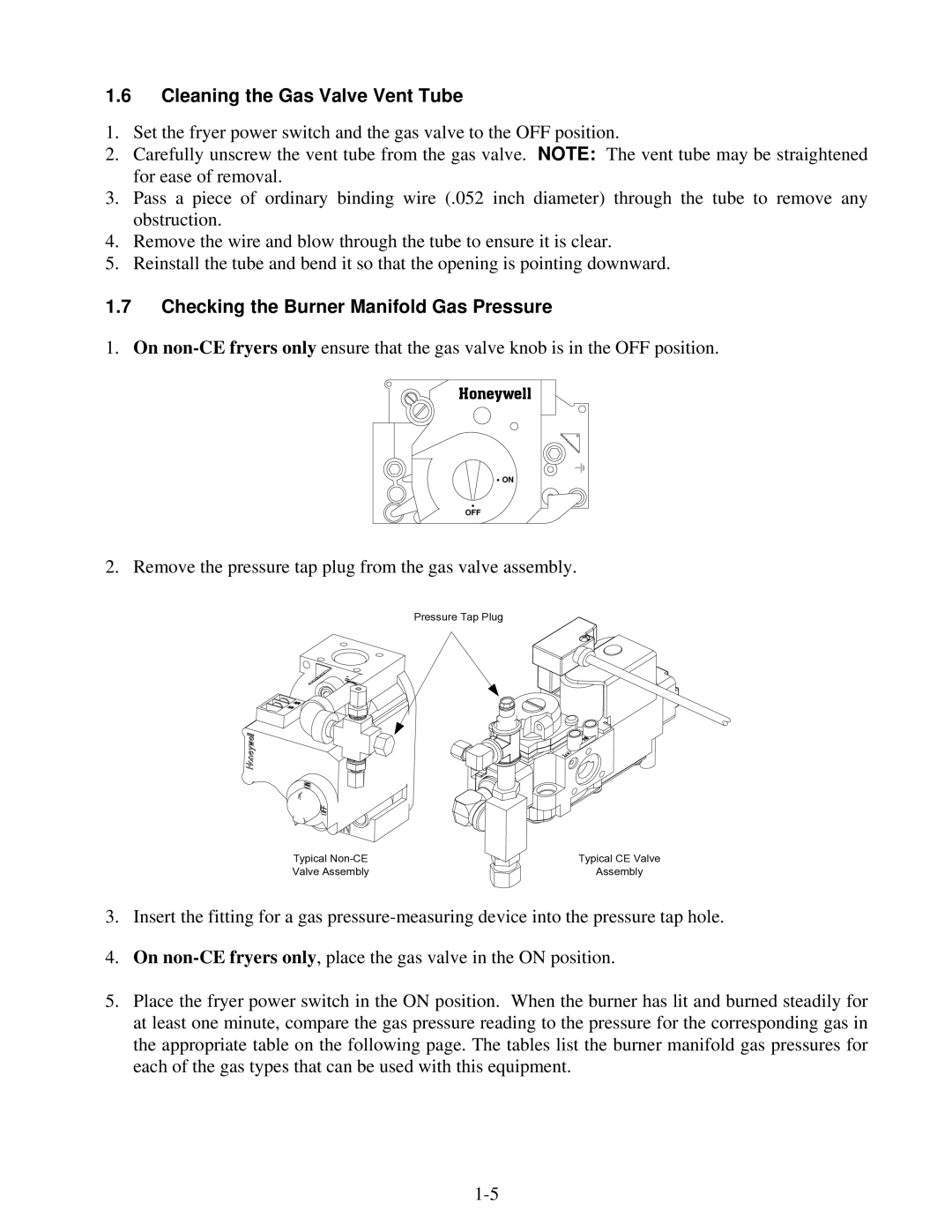 Frymaster 8196345 manual Cleaning the Gas Valve Vent Tube, Checking the Burner Manifold Gas Pressure 