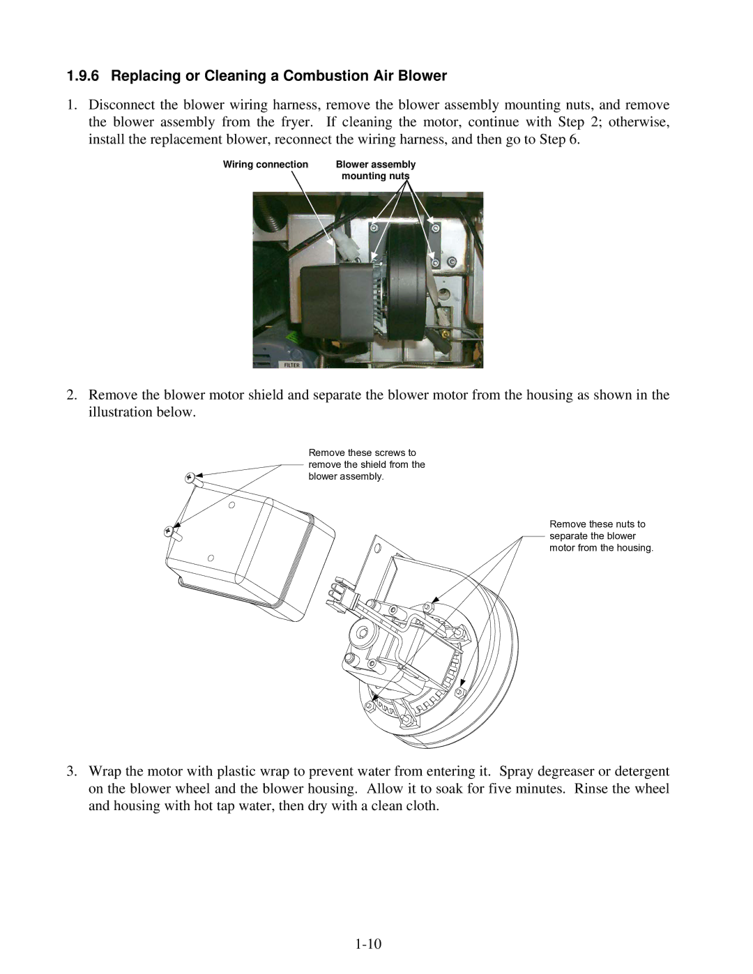 Frymaster 8196345 manual Replacing or Cleaning a Combustion Air Blower 