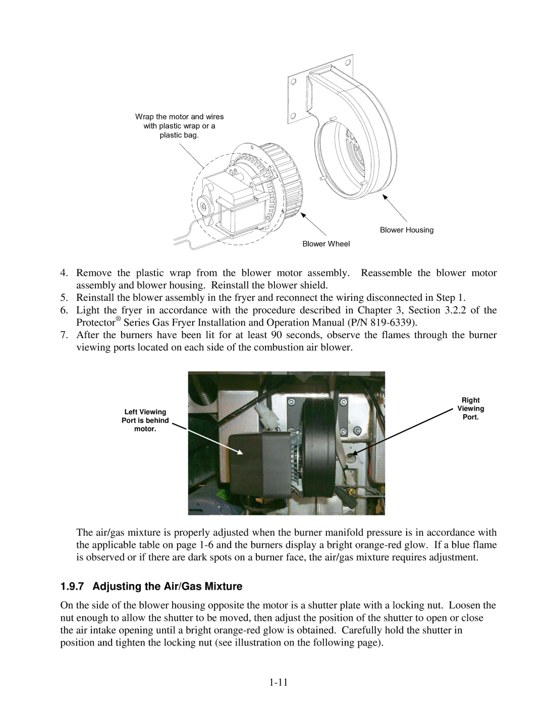 Frymaster 8196345 manual Adjusting the Air/Gas Mixture 