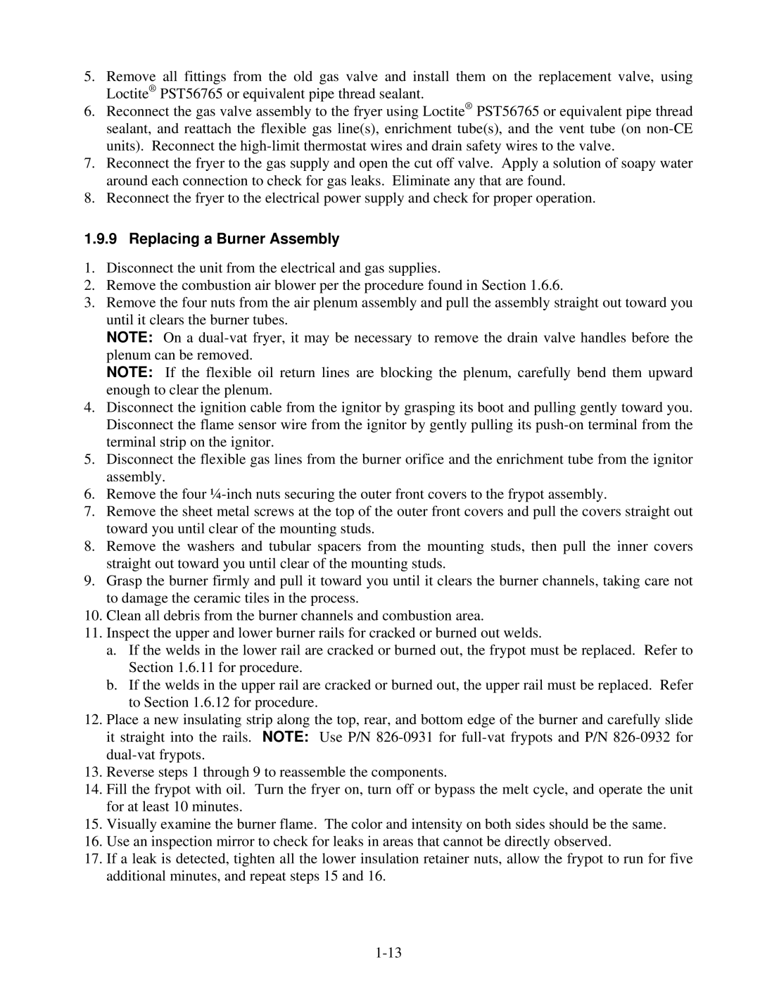 Frymaster 8196345 manual Replacing a Burner Assembly 