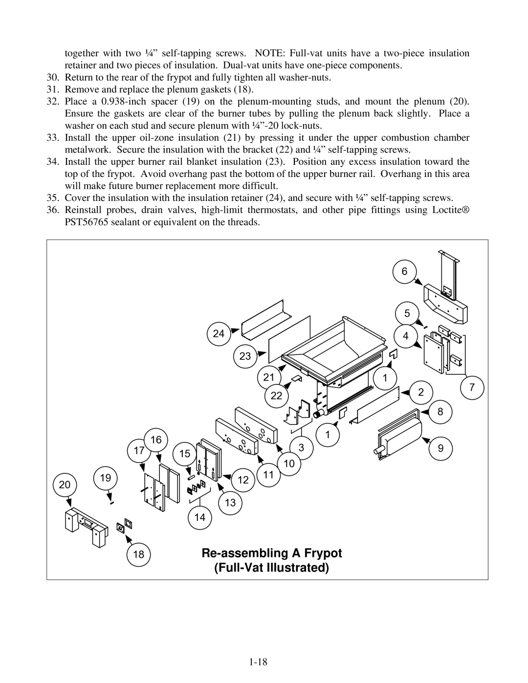 Frymaster 8196345 manual Re-assembling a Frypot Full-Vat Illustrated 