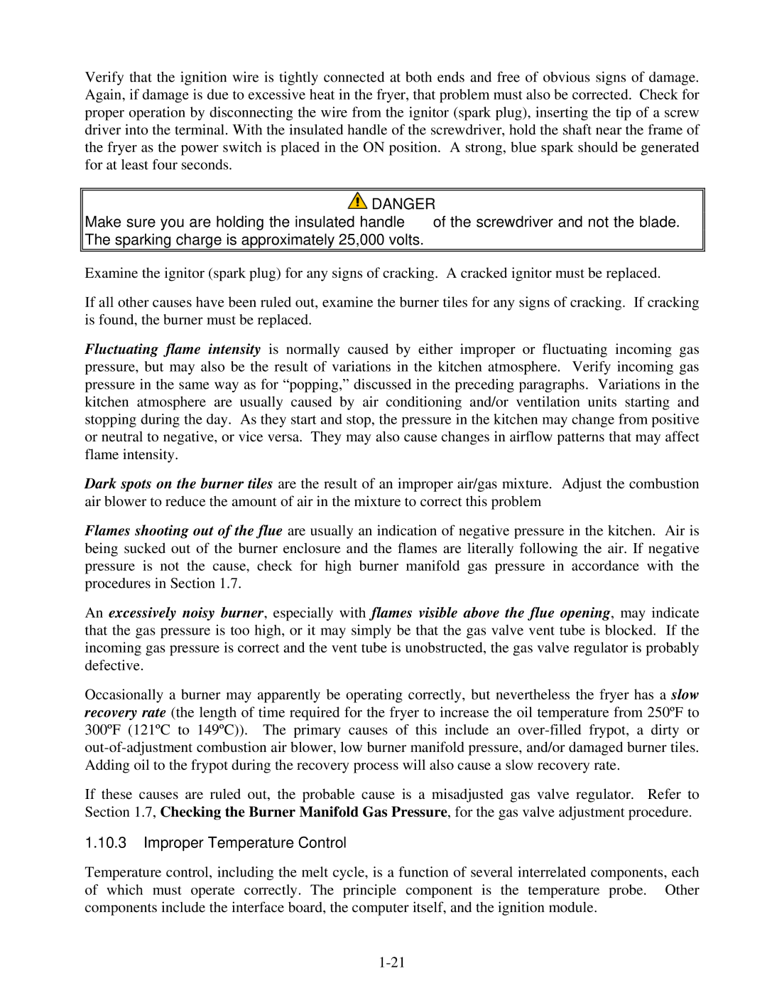 Frymaster 8196345 manual Improper Temperature Control 