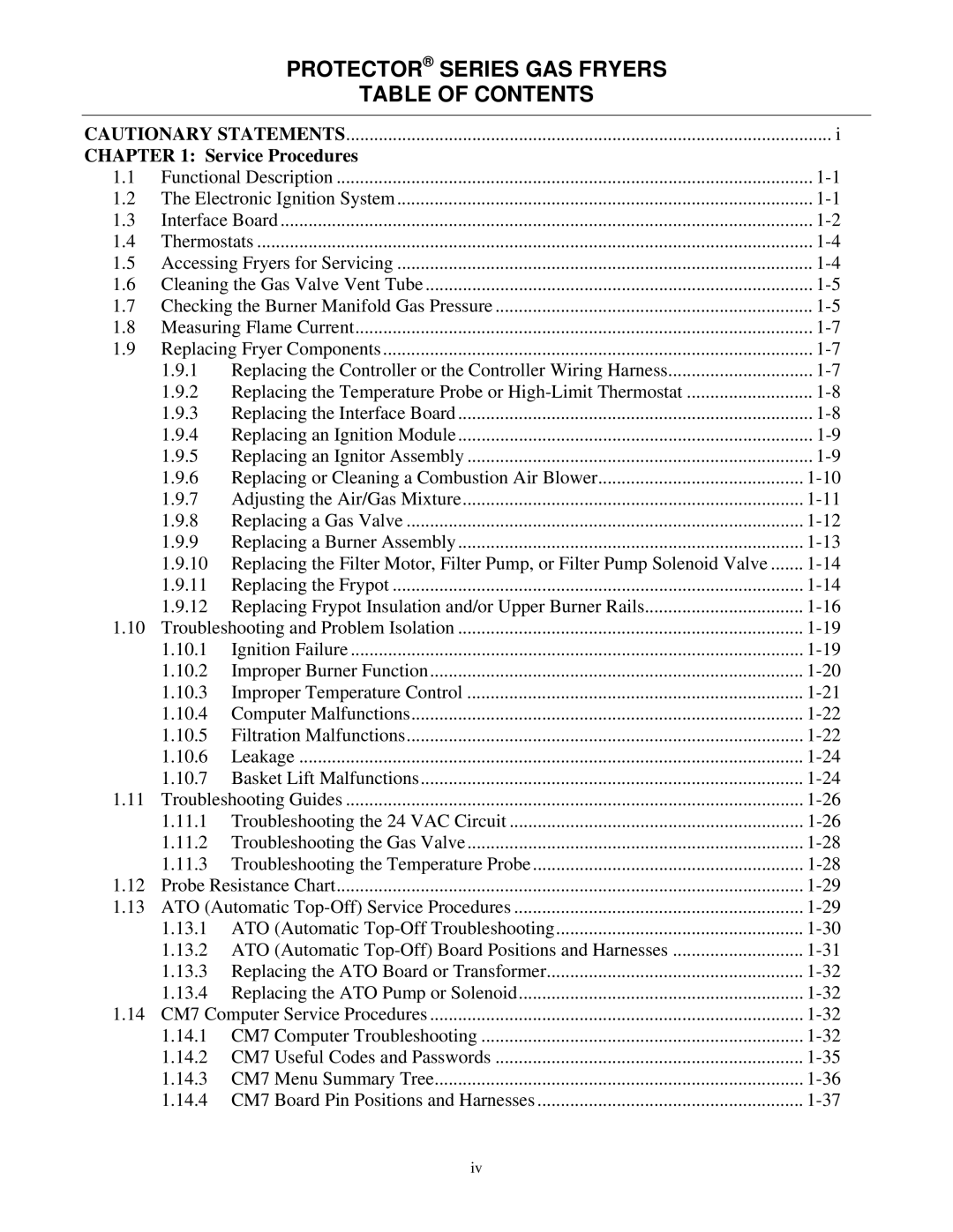 Frymaster 8196345 manual Protector Series GAS Fryers Table of Contents 