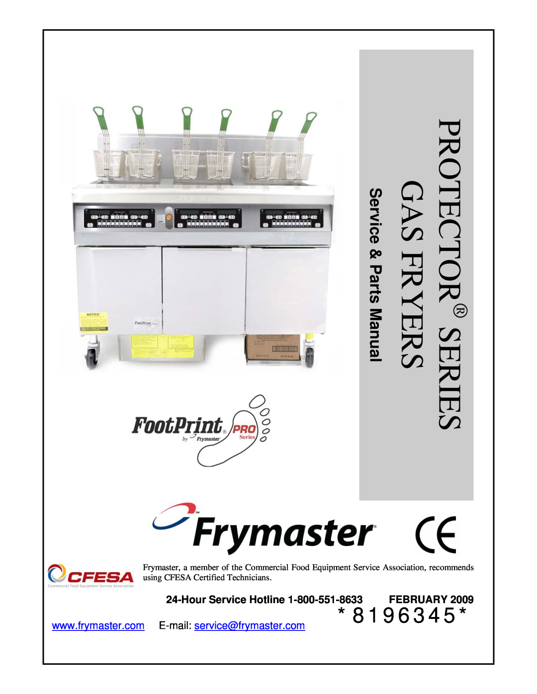 Frymaster 8196345 manual HourService Hotline, Protector, Series, Fryers 