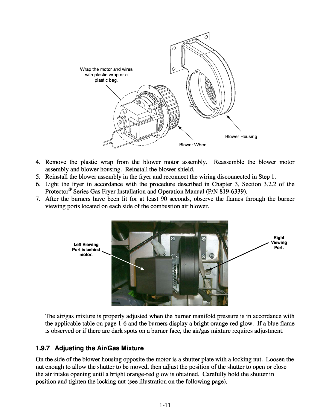 Frymaster 8196345 manual Adjusting the Air/Gas Mixture 