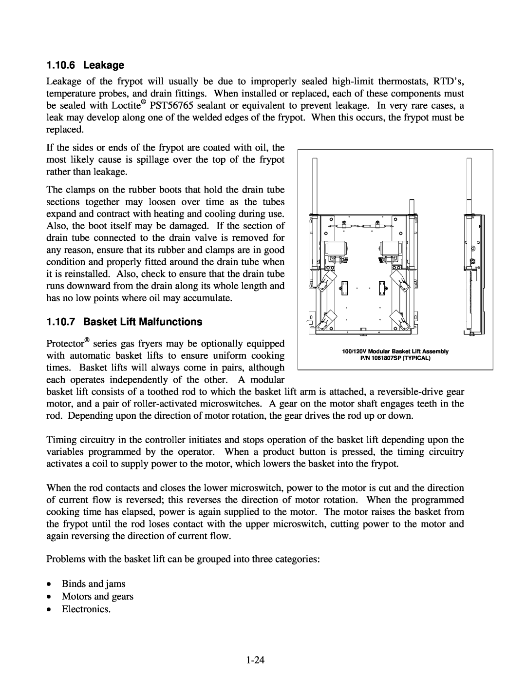 Frymaster 8196345 manual Leakage, Basket Lift Malfunctions 
