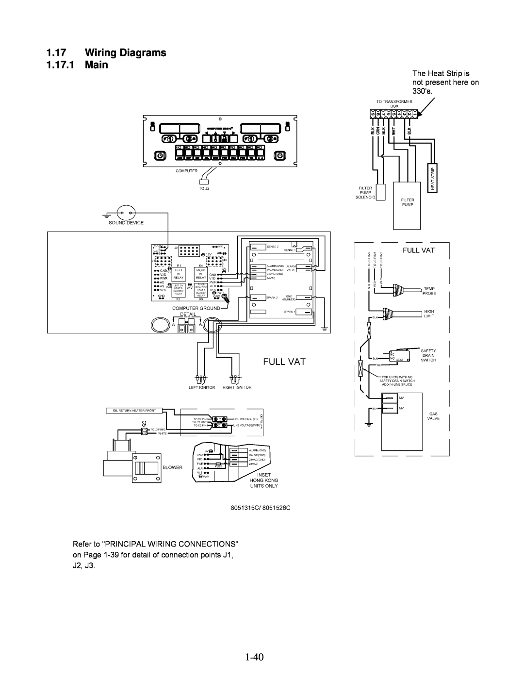 Frymaster 8196345 manual 1.17Wiring Diagrams 1.17.1 Main, The Heat Strip is not present here on 330’s 