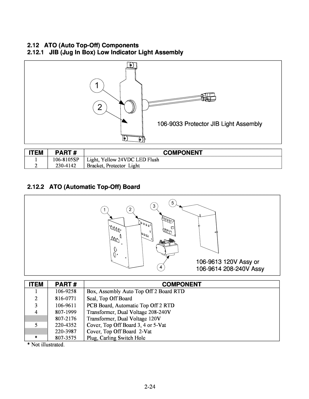 Frymaster 8196345 manual ATO Auto Top-OffComponents, Item Part #, ATO Automatic Top-OffBoard 