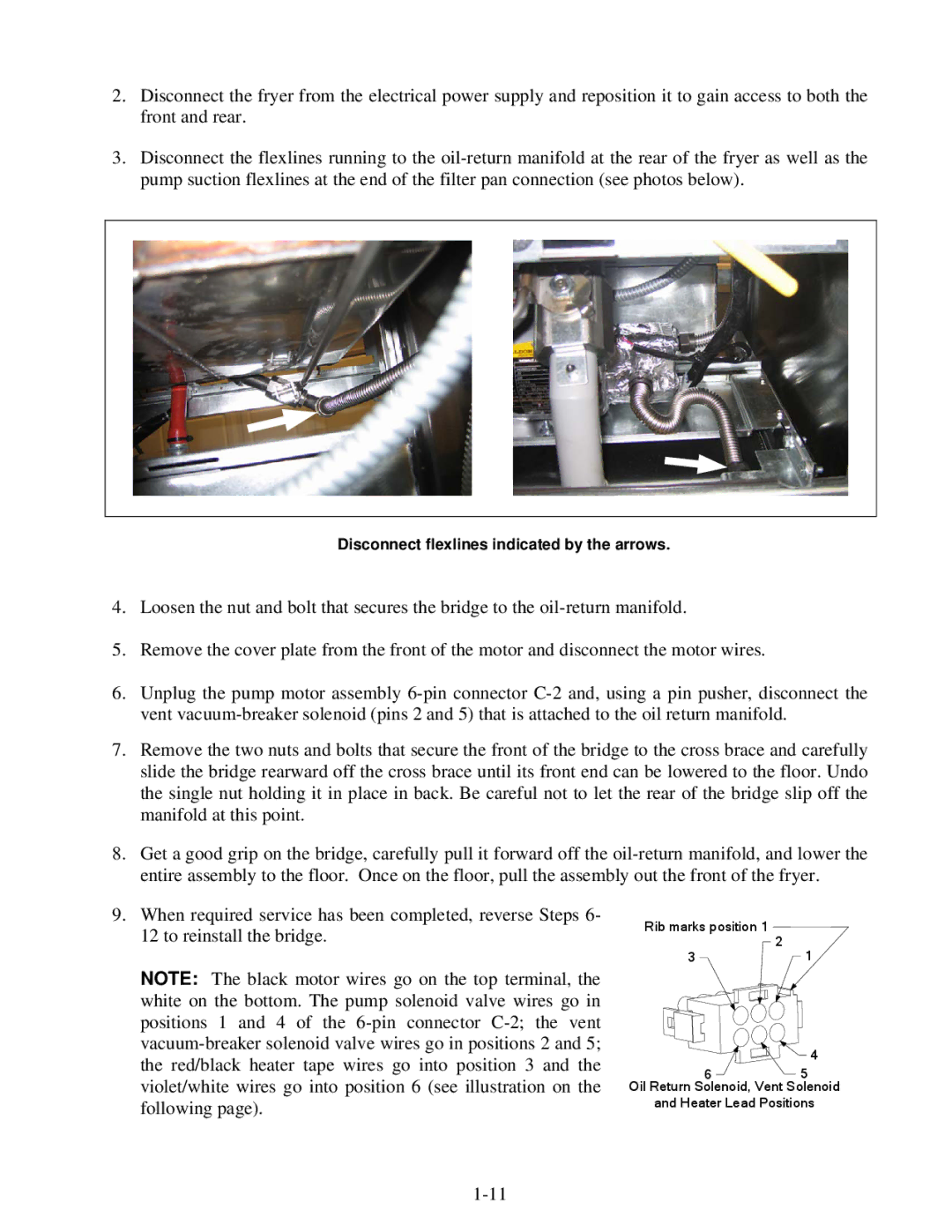 Frymaster 8196428 manual Disconnect flexlines indicated by the arrows 