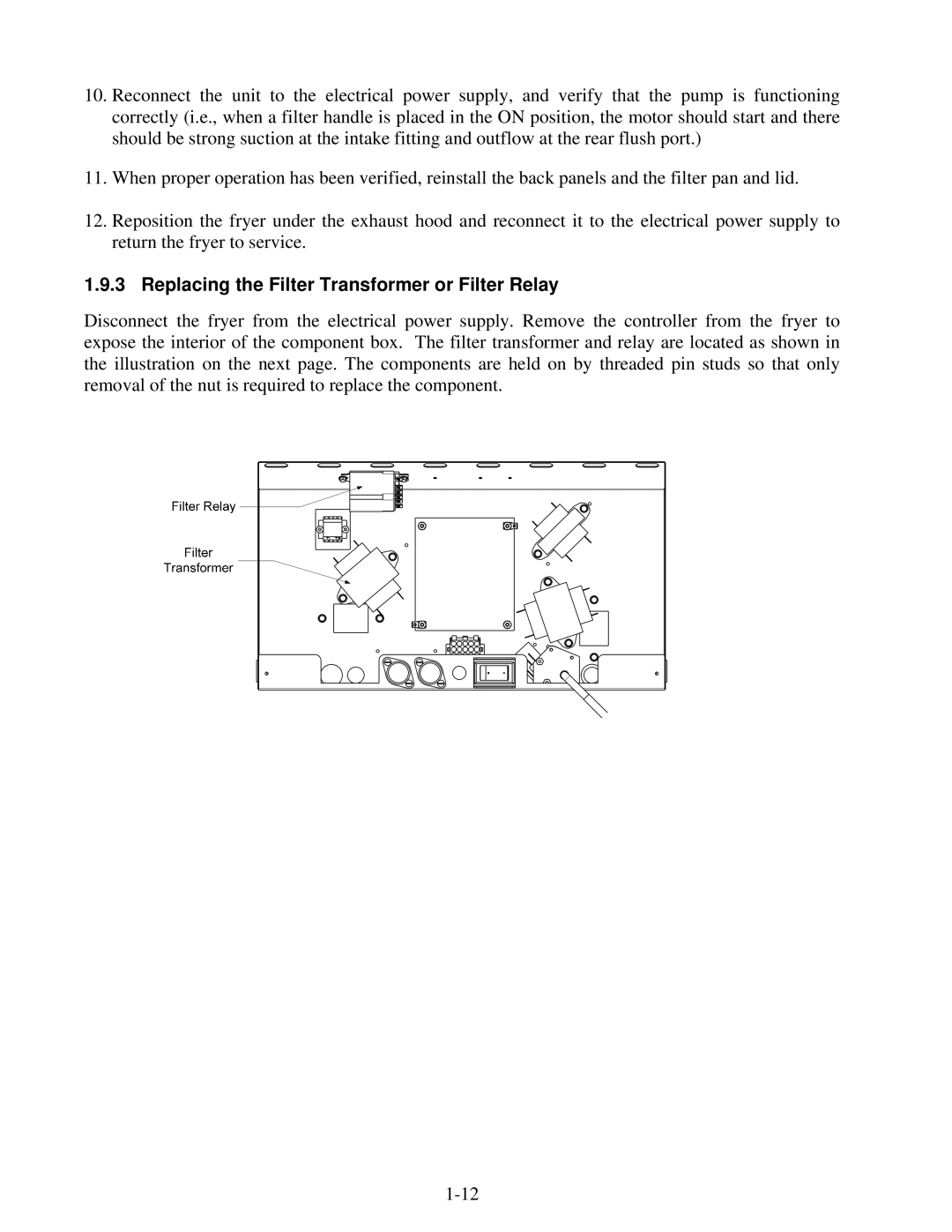 Frymaster 8196428 manual Replacing the Filter Transformer or Filter Relay 