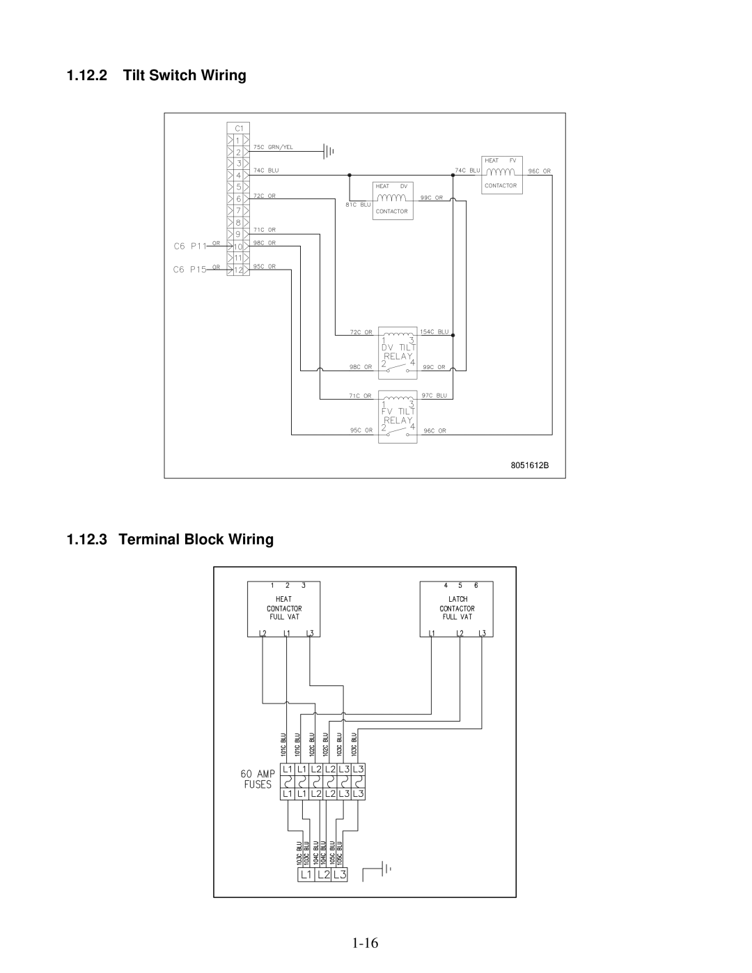 Frymaster 8196428 manual Tilt Switch Wiring Terminal Block Wiring 