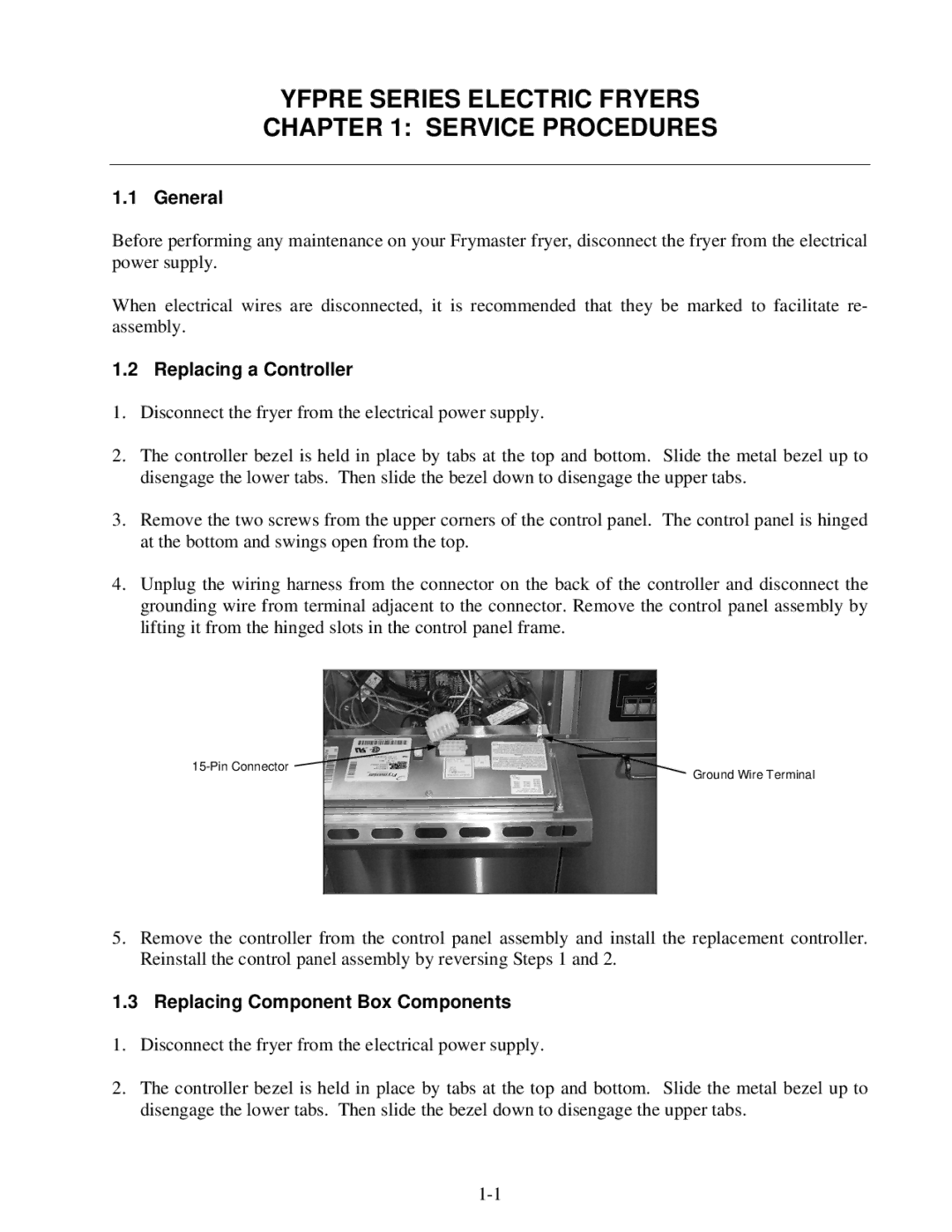 Frymaster 8196428 manual General, Replacing a Controller, Replacing Component Box Components 