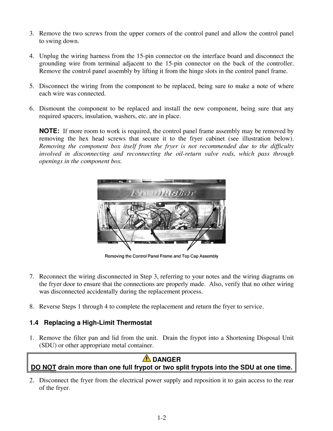 Frymaster 8196428 manual Replacing a High-Limit Thermostat 