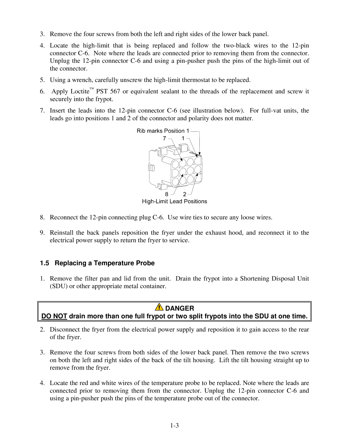 Frymaster 8196428 manual Replacing a Temperature Probe 