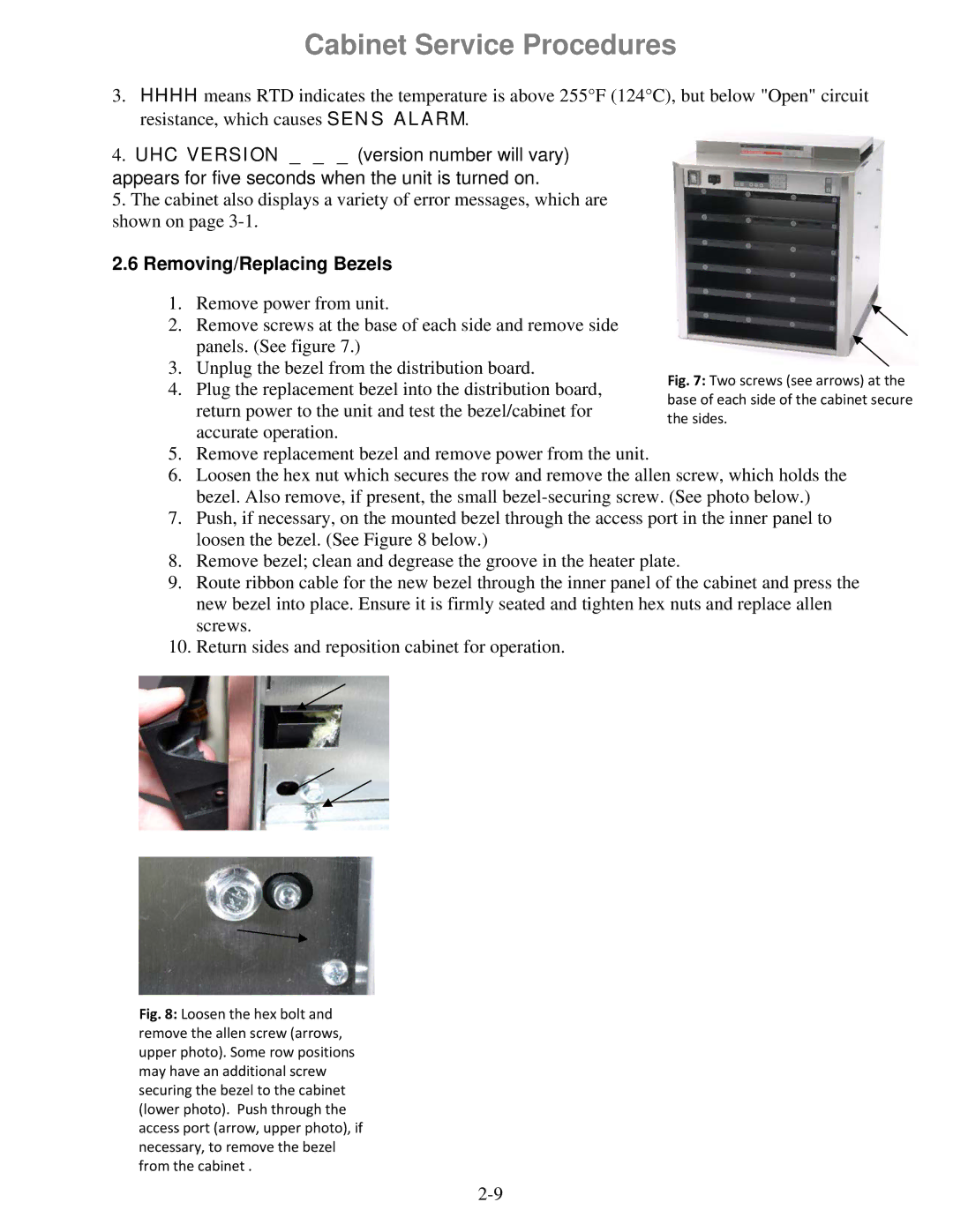 Frymaster 8196606 manual Removing/Replacing Bezels 