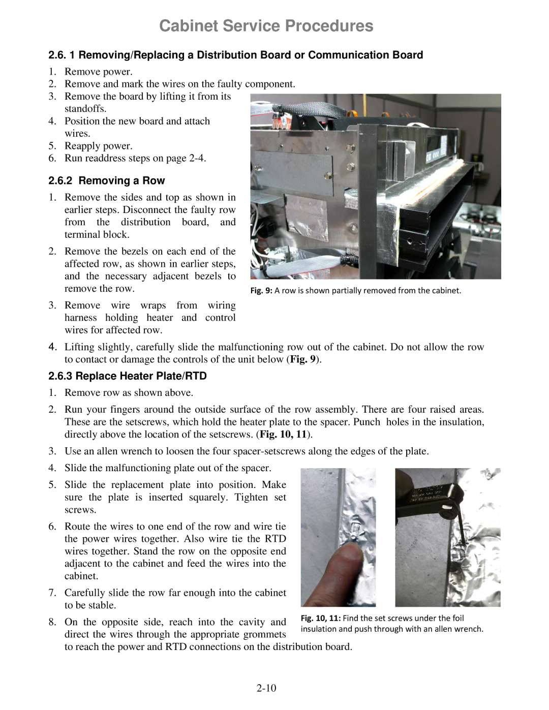 Frymaster 8196606 manual Removing a Row, Replace Heater Plate/RTD 