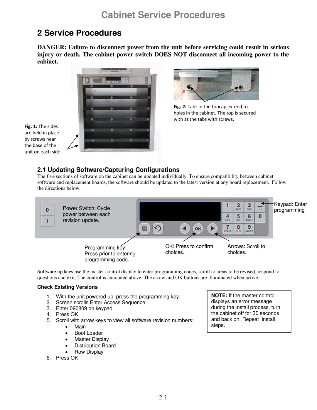 Frymaster 8196606 manual Cabinet Service Procedures, Updating Software/Capturing Configurations 