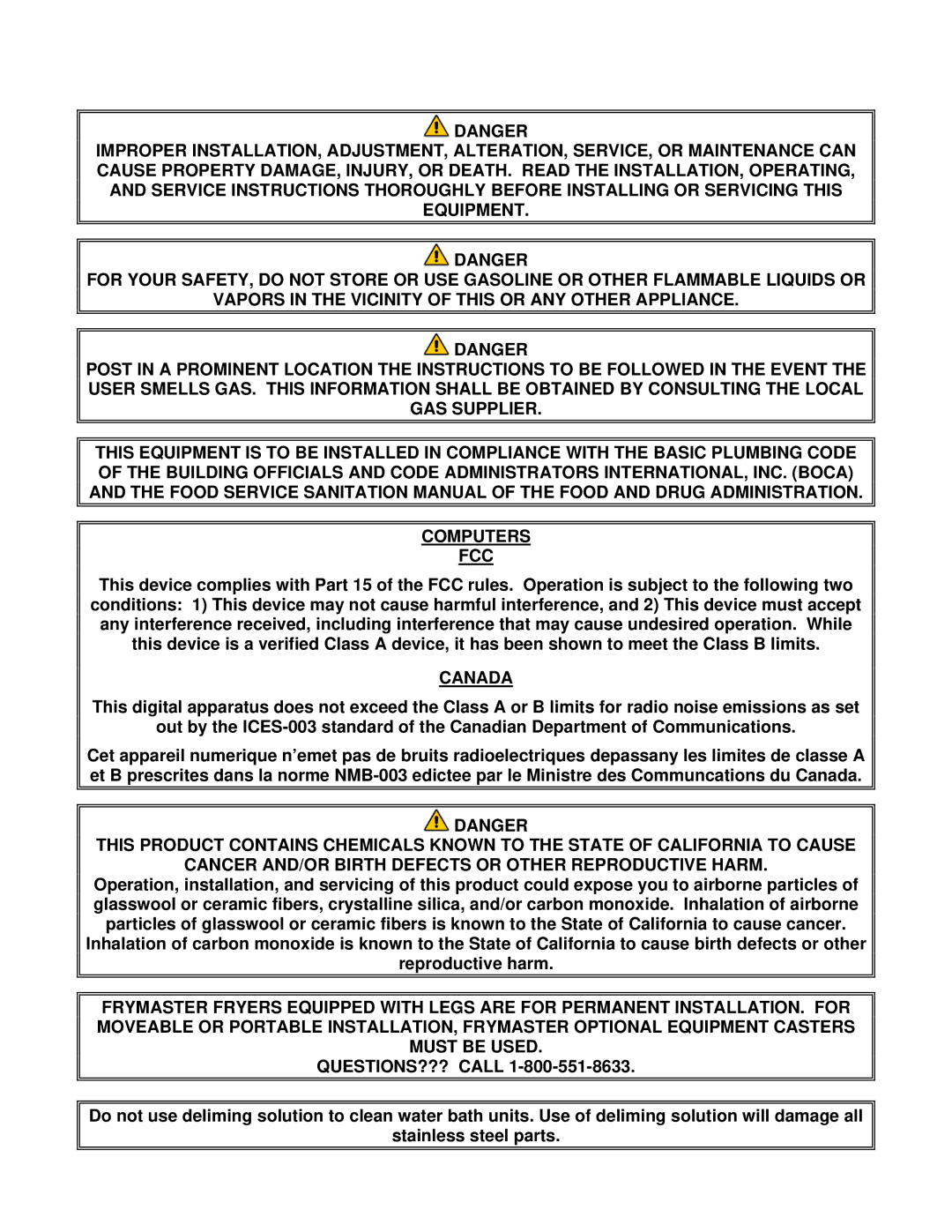 Frymaster 8196692 manual Computers FCC 