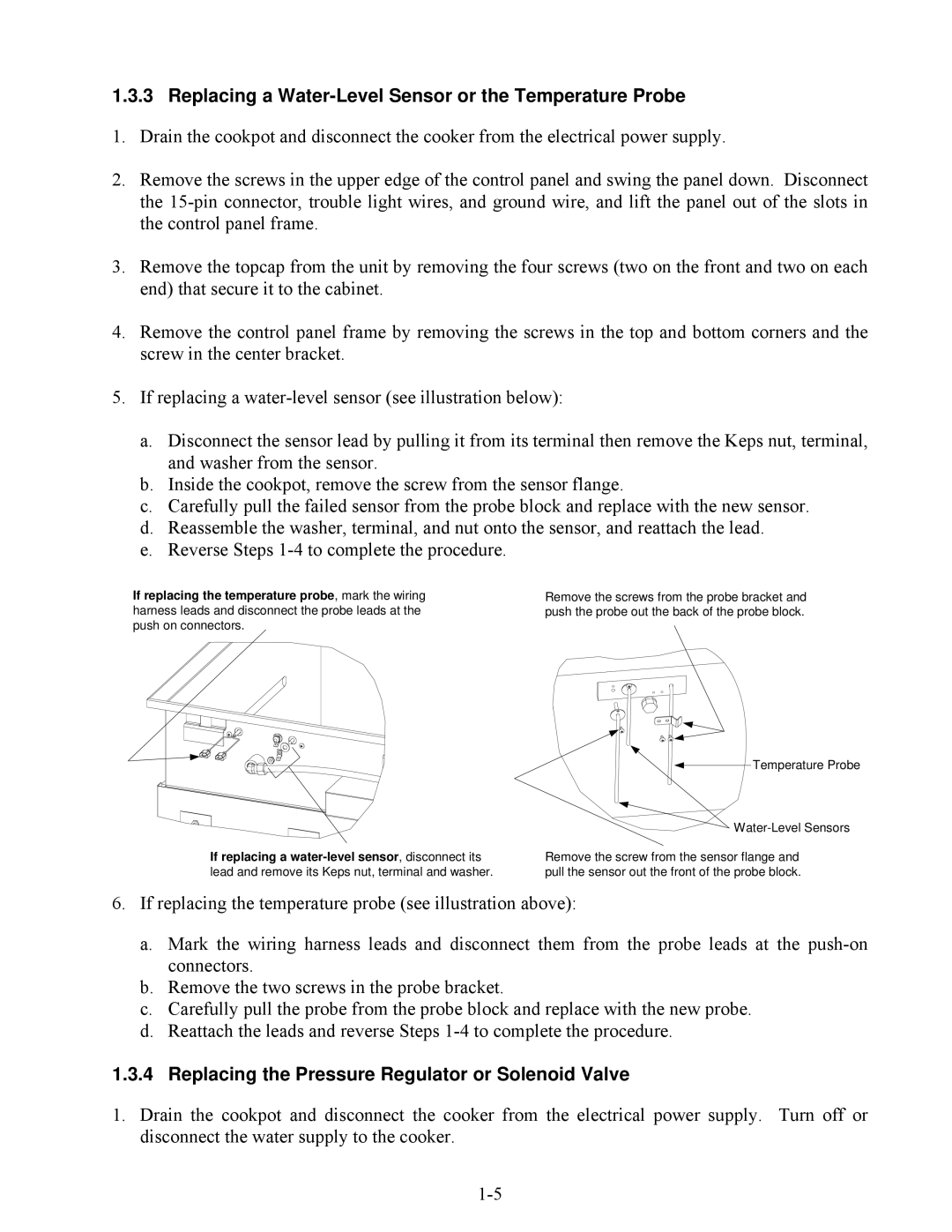 Frymaster 8196692 manual Replacing a Water-Level Sensor or the Temperature Probe 