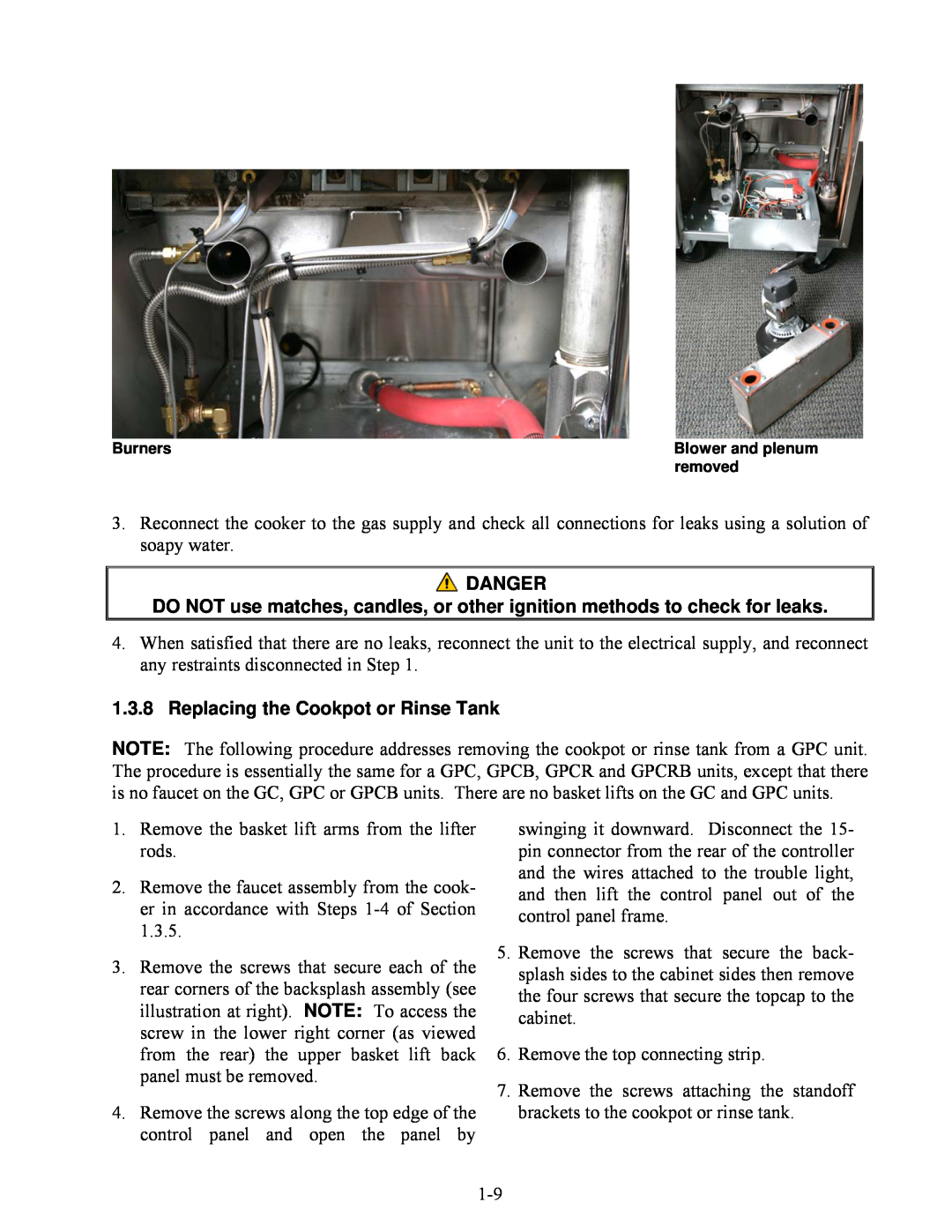 Frymaster 8196692 manual Danger, Replacing the Cookpot or Rinse Tank 