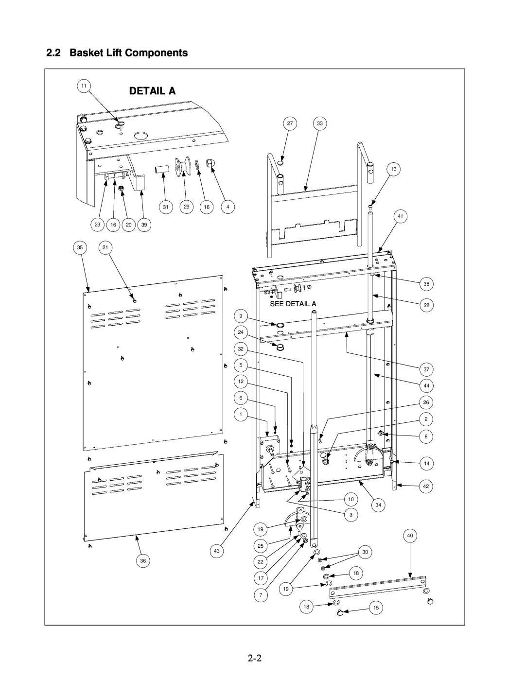 Frymaster 8196692 manual Basket Lift Components, See Detail A 