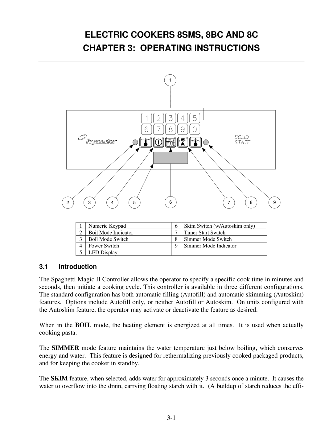 Frymaster manual Electric Cookers 8SMS, 8BC and 8C Operating Instructions, Introduction 